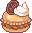 caramel macaron with caramel cream and chocolate candy